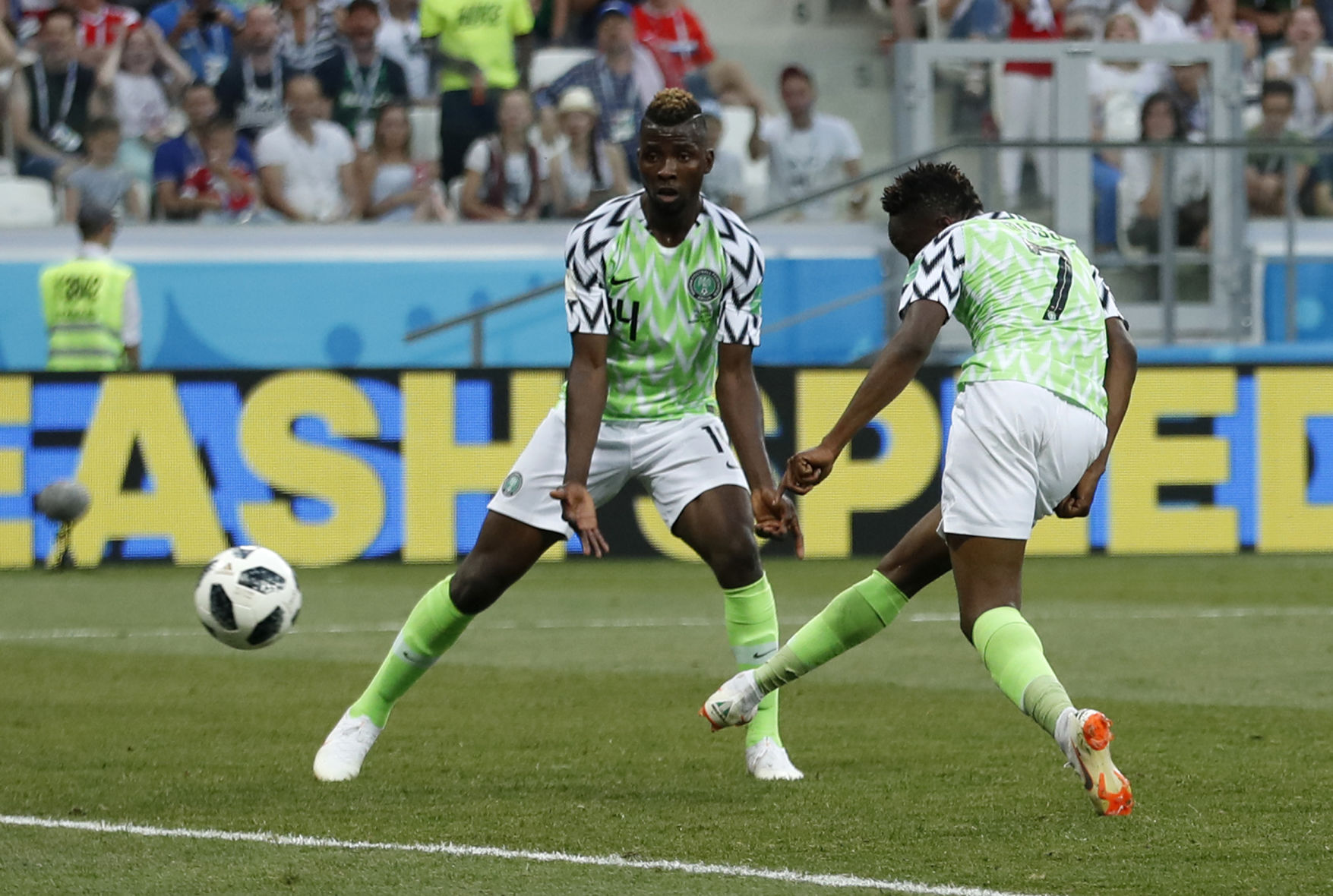 Nigeria's Ahmed Musa scores